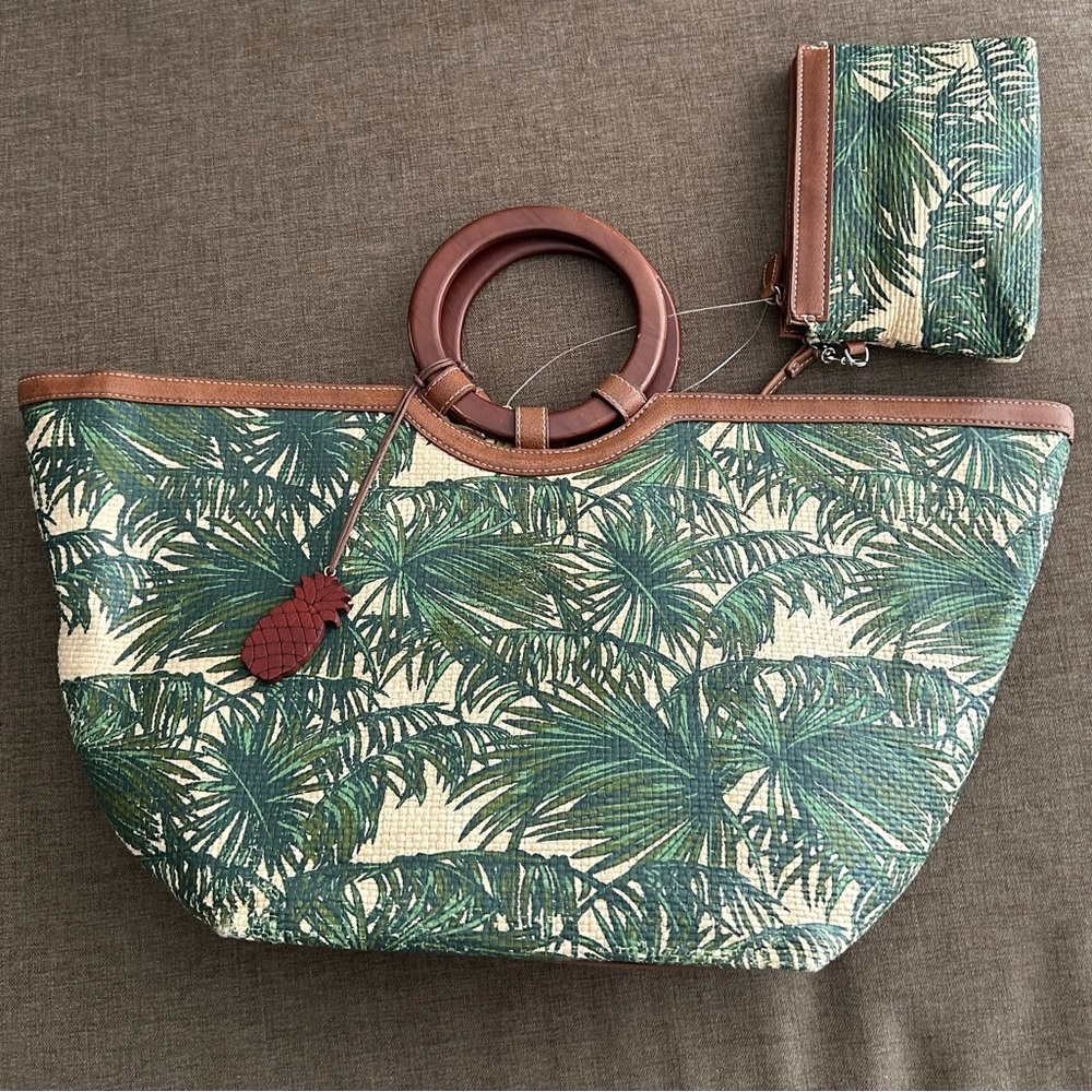 Liz Claiborne new satchel handbag with wallet and wooden circular handles